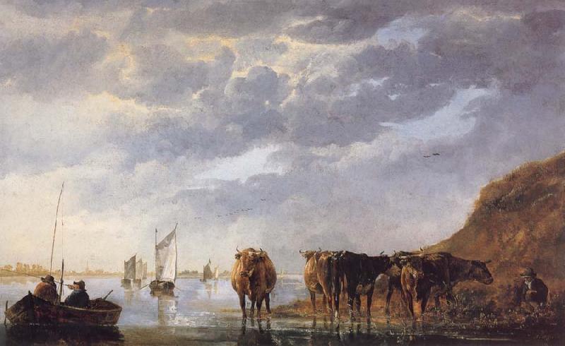 Aelbert Cuyp A Herdsman with Five Cows by a River